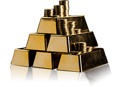 Gold bars representing Springbok Casino jackpot winnings